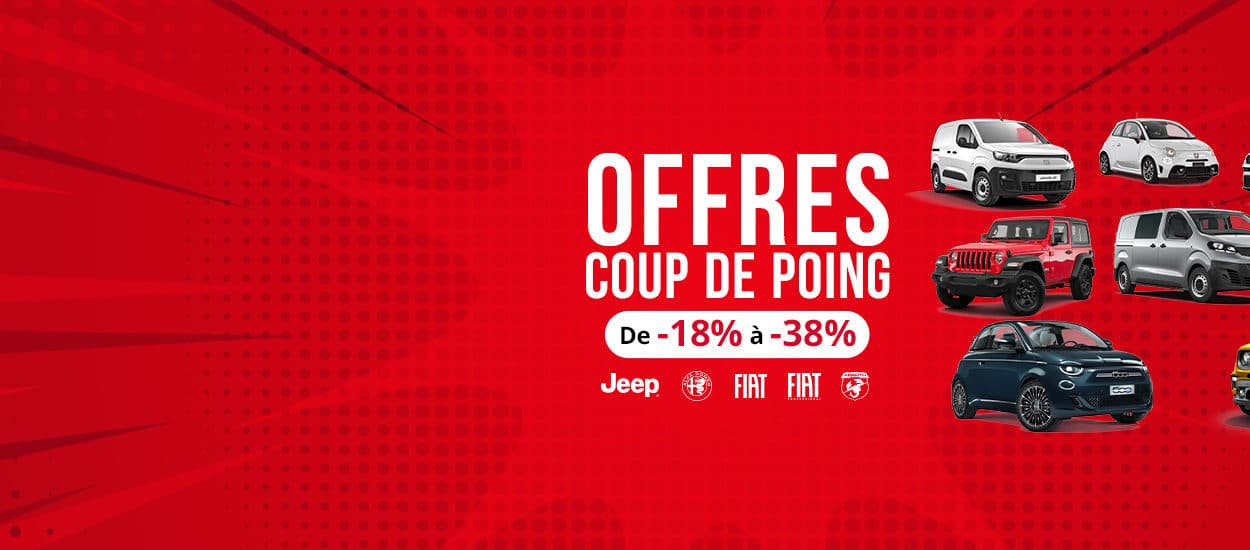 Offres coup de poing sur nos véhicules en stock Jeep, Fiat, Alfa Romeo et Abarth