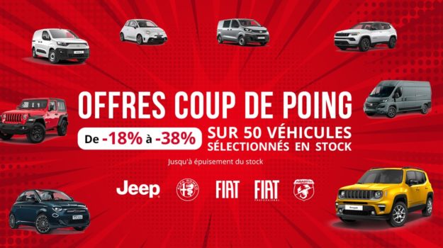 Offres coup de poing sur nos véhicules en stock Jeep, Fiat, Alfa Romeo et Abarth